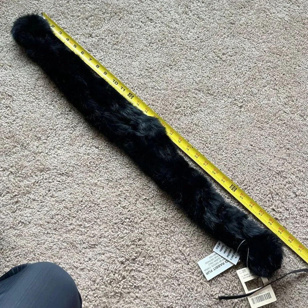Rabbit Fur Scarf Black Pom Pom Collar Wrap Vintage Glam Statement